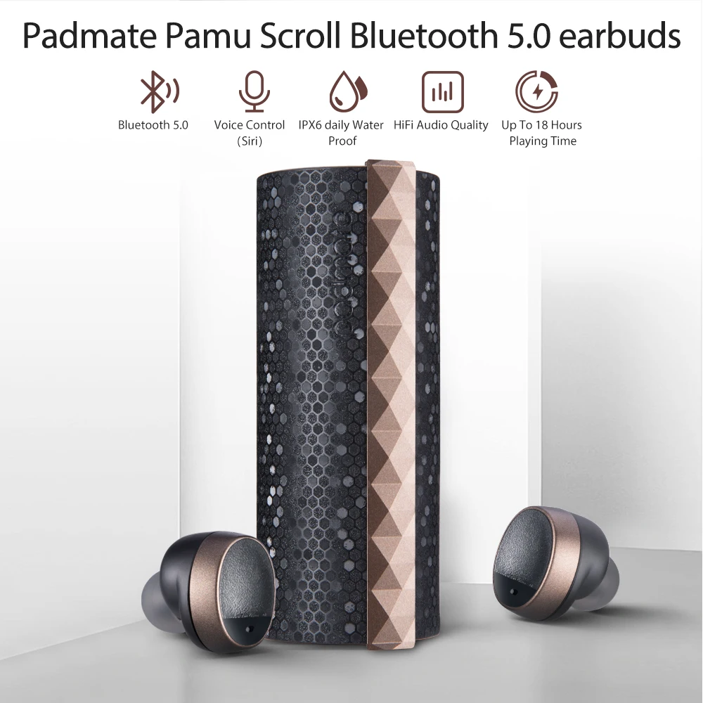 Padmate TWS Bluetooth наушники PaMu прокрутки True беспроводной зарядки спортивные наушники водонепроницаемые стерео сенсорные наушники громкой связи звонки