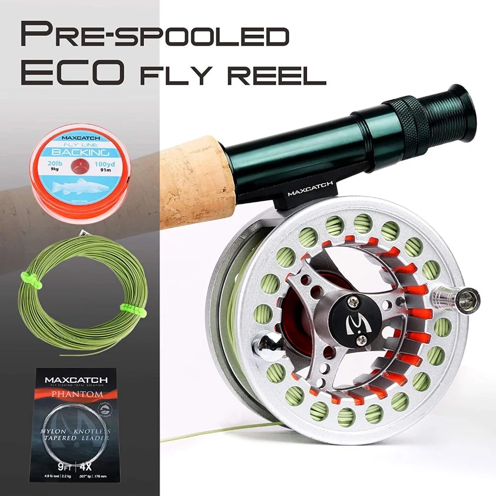 Maximumcatch 5WT Fly Fishing Combo 9FT средне-быстрая Летающая Удочка предварительно намотанная Летающая катушка 5F Fly Line с треугольной трубкой Cordura