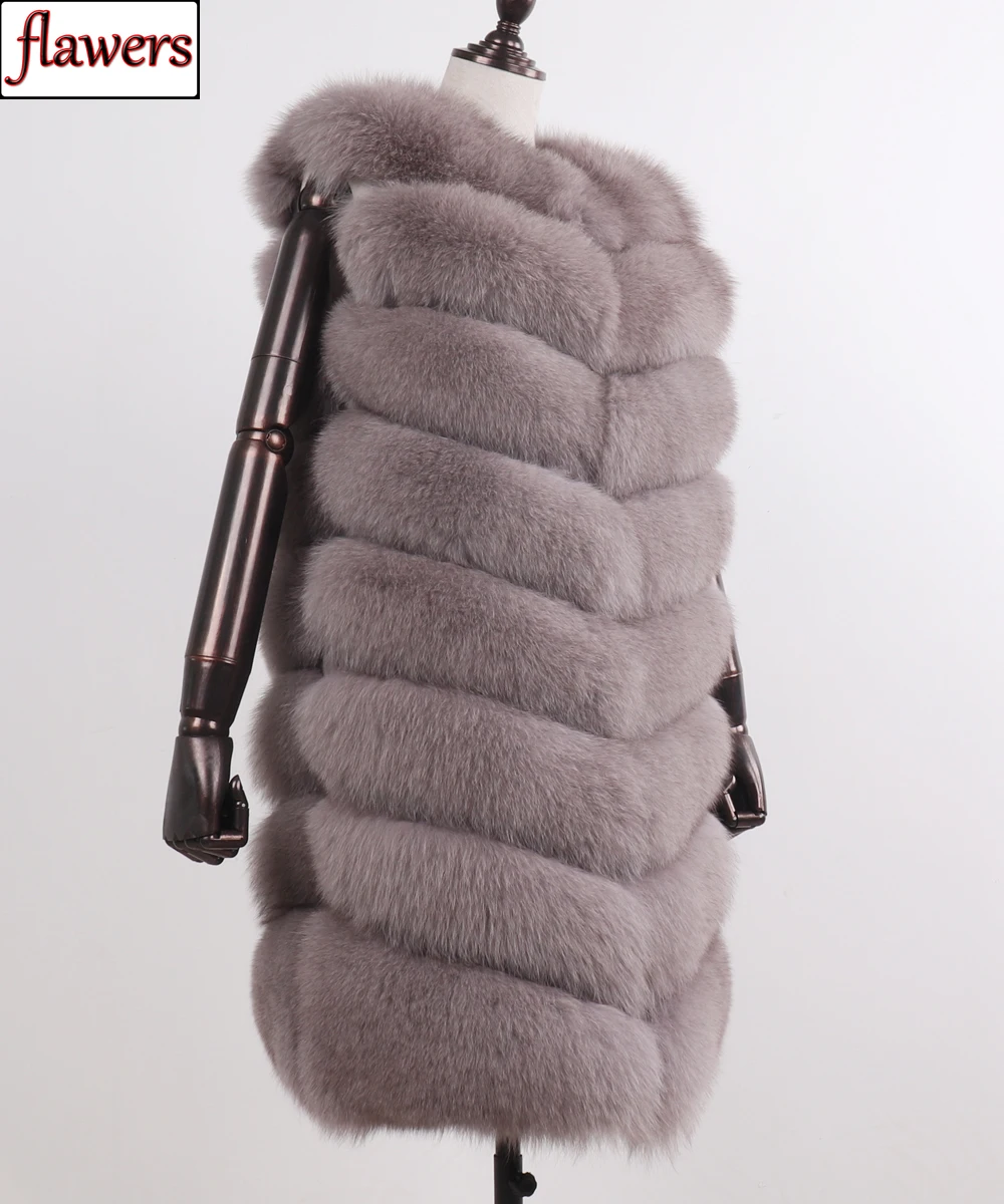 

2019 New Luxury Women 100% Natural Fox Fur Vests Lady Winter Warm Genuine Fox Fur Waistcoats 90CM Long Style Real Fox Fur Gilets