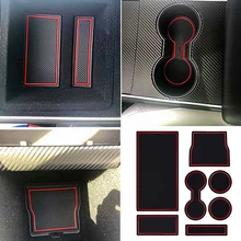 7 шт./компл. Красный/Черный Автомобиль Нескользящие ворота Слот центральной консоли защитный коврик s держатель чашки коврик для Tesla 3/X/S защитный коврик