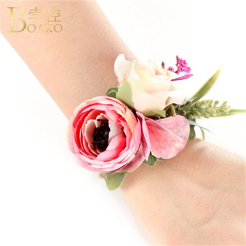 

BOAKO Wedding Bridesmaid Wrist Flowers Bride Hand Wrist Corsage Decorative Flower for Wedding Prom Accessories Hand flowers