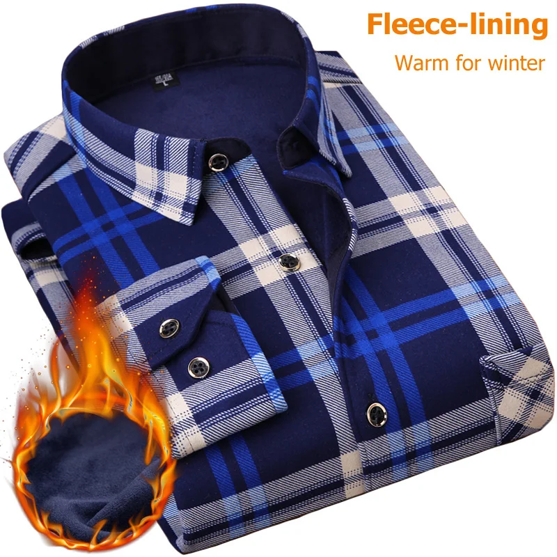 Kopen NIGRITY 2019 Nieuwe mannen Lange Mouwen Plaid Warm Shirt Dikke Fleece Voering Shirt Fashion Soft Casual Flanellen Overhemd Plus size L 4XL