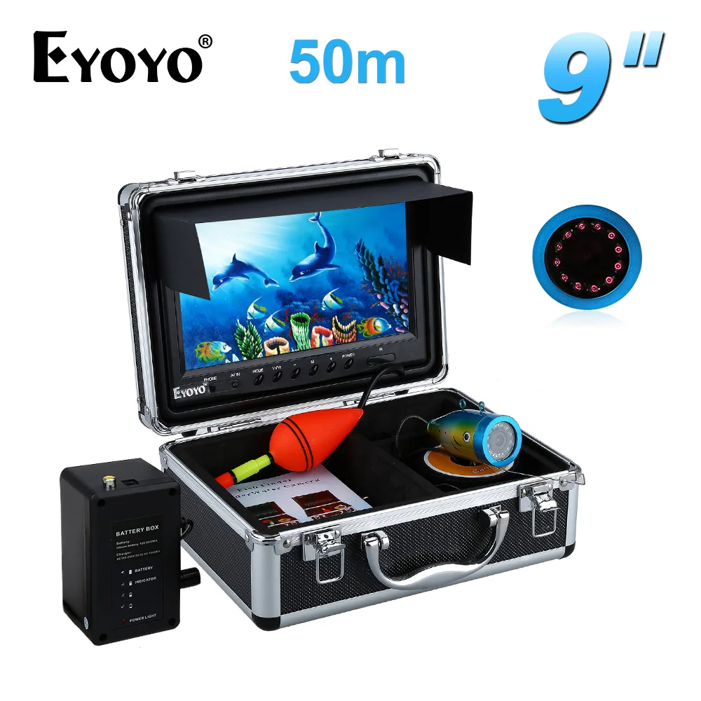 

EYOYO 50M IR 1000TVL Underwater Video Fishing Camera 9" Large Monitor Boat/Sea Fish Finder Brightness Adjustable