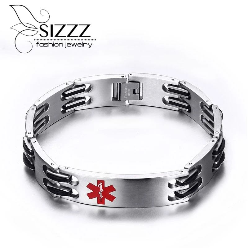 

13.4mm Wide Medical Bracelet Men Jewelry Stainless Steel ID Bracelets & Bangles Chunky Chain 22cm in Length Jewelry