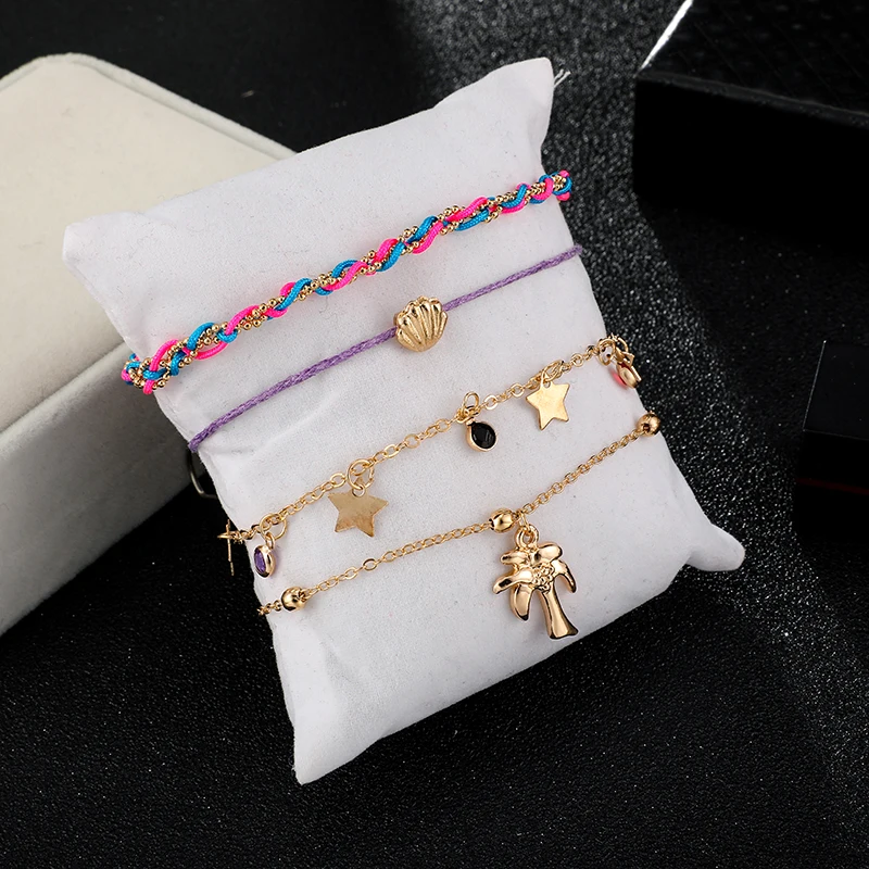 Tocona Shell Star Tree Colorful Rope Anklets For Women Knitted Multi Layer Anklet Leg Bracelet Anklets Chain Jewelry Gift 8008