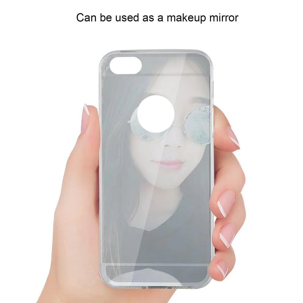 

5 Pcs Slim Soft Silicone TPU Back MakeUp Mirror Phone Case Silver Color Protective Case Shock-Absorption for Apple iPhone 5/5s