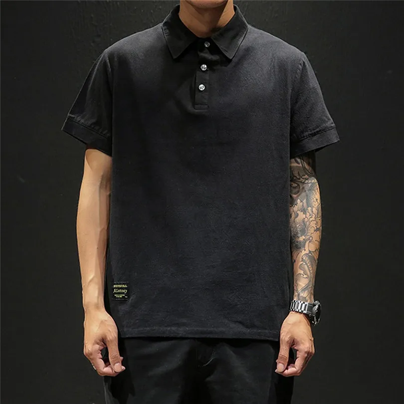 New Fashion Men Summer Cotton And Linen Short Sleeve Solid Color Stand Neck Loose Casual T Shirt Blouse Polo Top #4A24 (26)