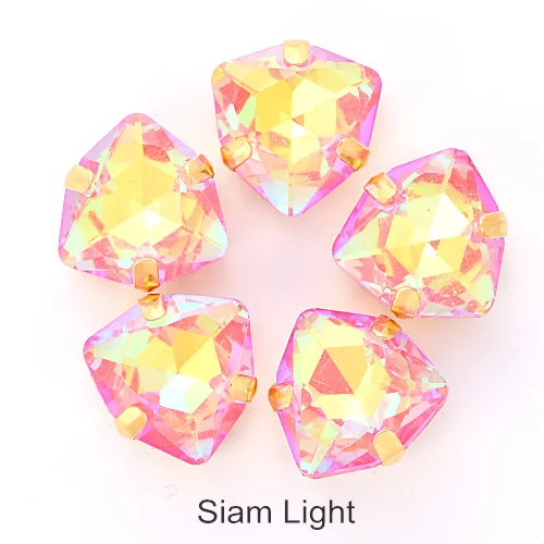 12mm Fat Tri-angle Nice Glass Strass Sew On Rhinestone Silver Base Many Colors стразы Sew On Claw Rhinestone Wedding Dress B3803 - Цвет: Siam Gold