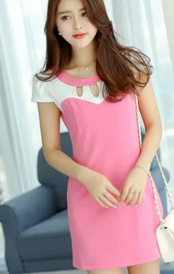 B1056 дешевые оптовые продажи летние новые женские сексуальные платья больших размеров с полым соединением из тонкого Платья с коротким рукавом - Цвет: pink
