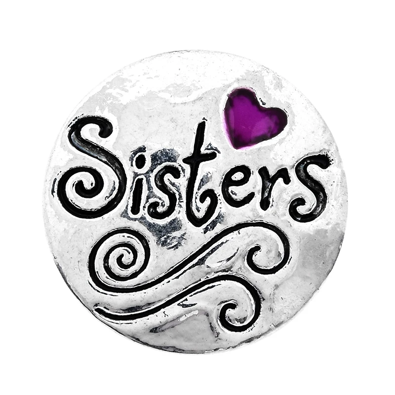 

New KZ1231 Beauty LOVE sister 18mm metal charm charm snap buttons fit charm snap bracelet Bangle Jewelry wholesale