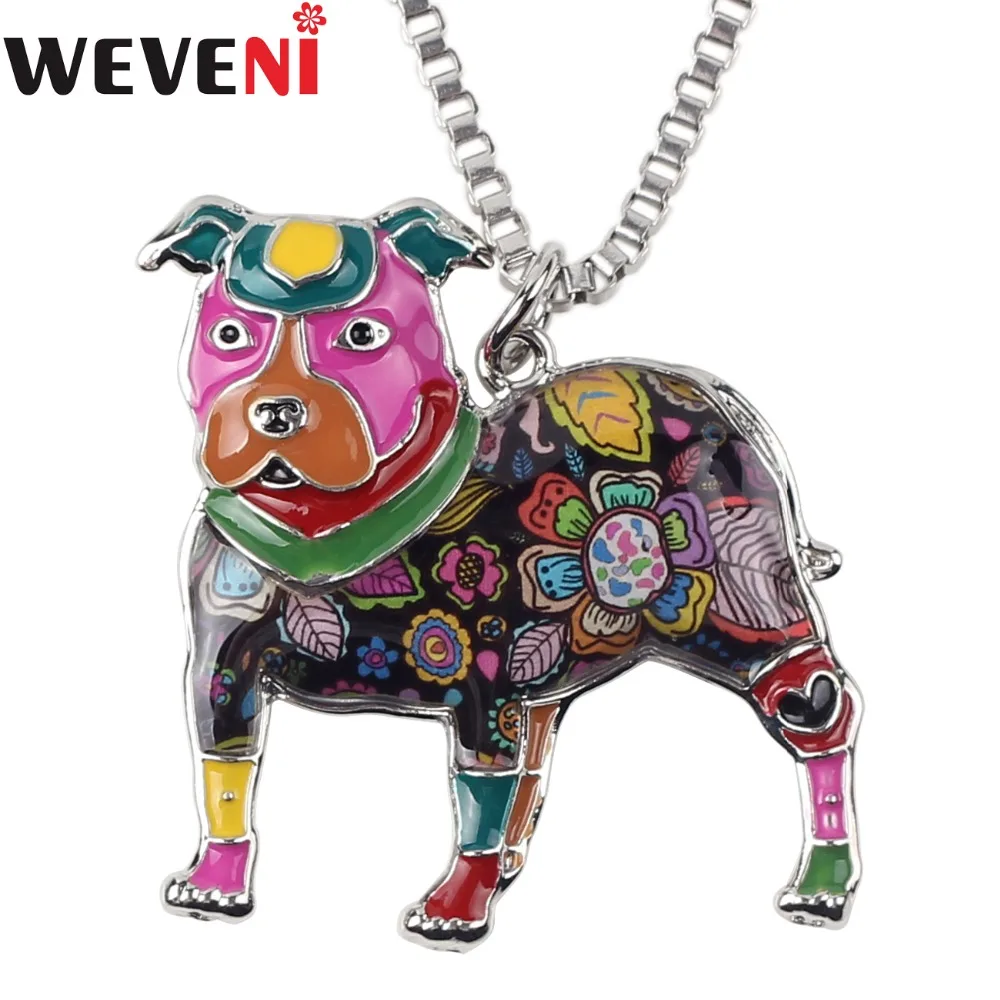 

WEVENI Statement Enamel Alloy Boston Terrier Pit Bull Dog Necklaces Pendant Choker Collar Chain Novelty Animal Jewelry For Women