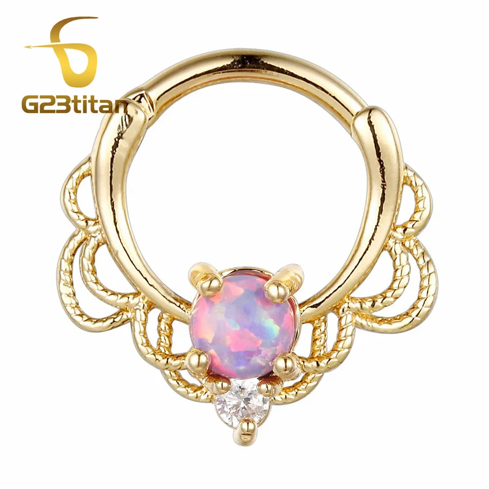 G23titan розовое золото цвет опал перегородка кольцо 16 г титановый полюс Природный камень опал пирсинг носа кольца горячие мужчины женщины ювелирные изделия для тела