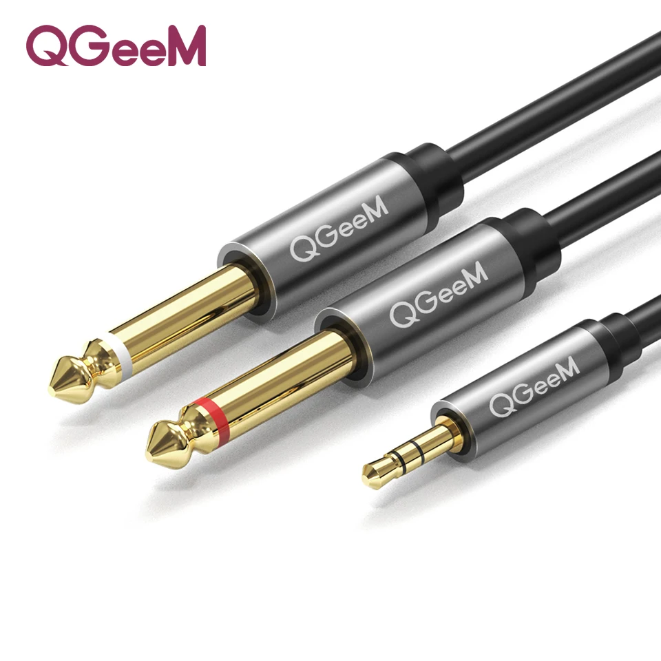 

QGEEM Jack 3.5mm to 6.35mm*2 Adapter Audio Cable for Mixer Amplifier Speaker Gold Plated 6.5mm 3.5 Jack Splitter Audio Cable