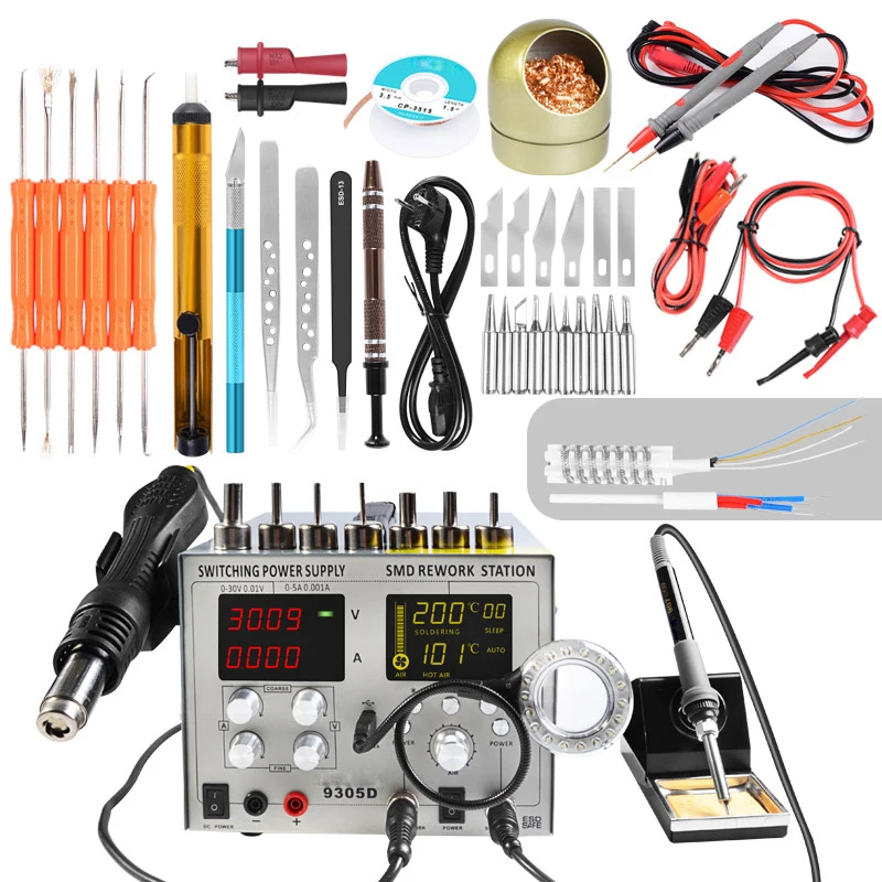 

4in1 Hot Air Rework Station + Soldering Iron Station + 30V 5A DC Switching Power Supply Electric Soldering Iron For Welding