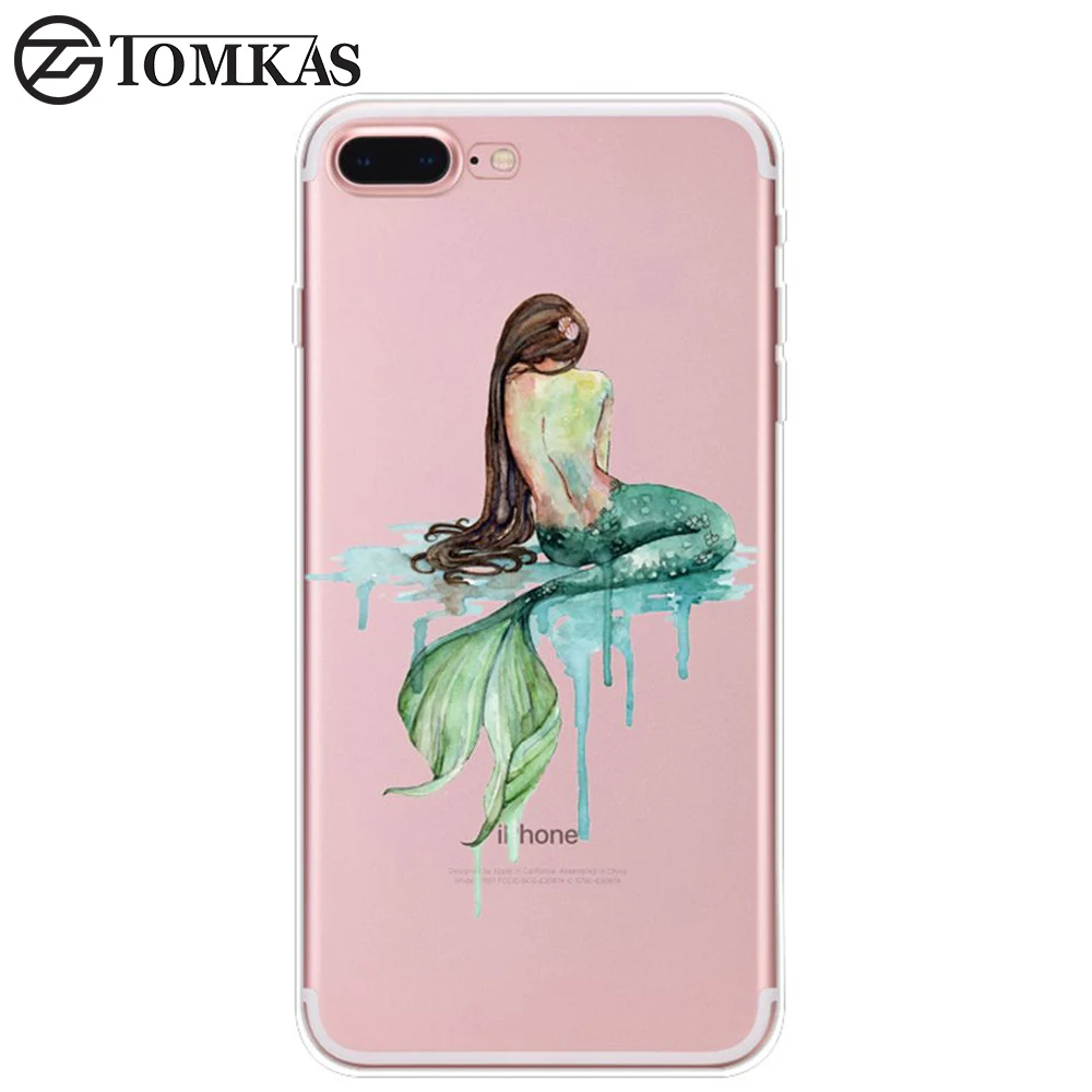 TOMKAS мягкие цветные чехол для iPhone 6 русалки S 5 5S SE 7 Plus прозрачные силиконовые чехлы