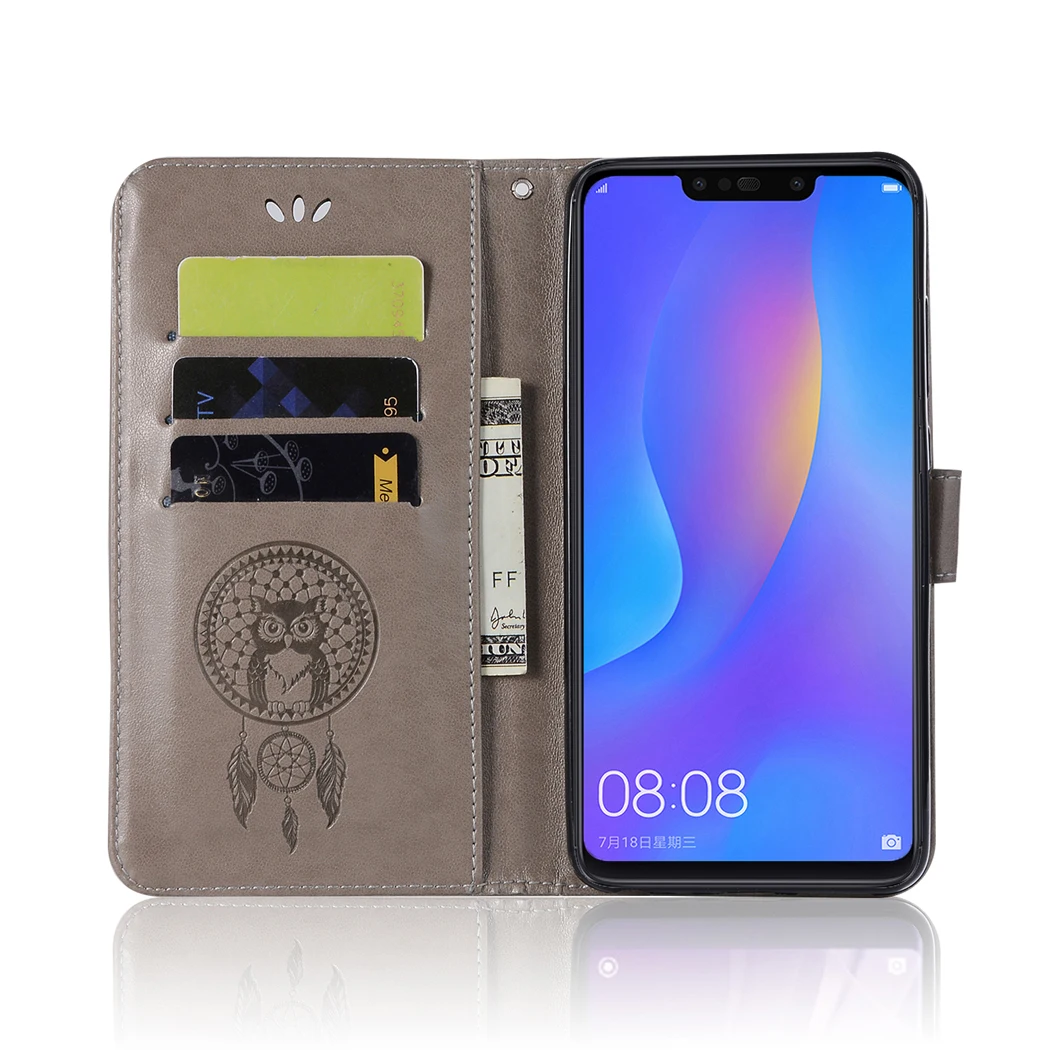 Чехол книжка с рисунком Совы Ловец снов кожаный чехол для Huawei Nova 3i/P Smart Plus