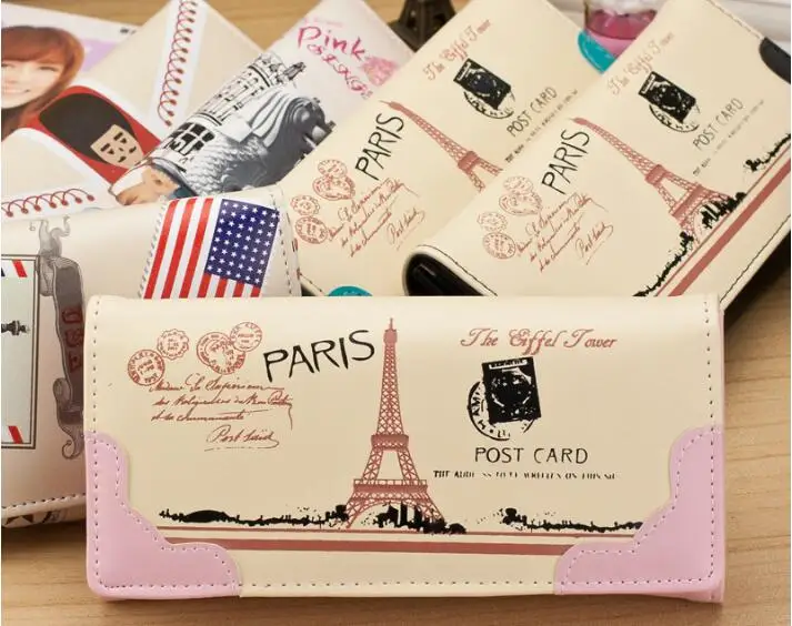 

\Women Long Wallet Paris Eiffel Tower Hasp Coin Purse Designer Brand Card Holders Bolsa Female Wallets Carteras Mujer