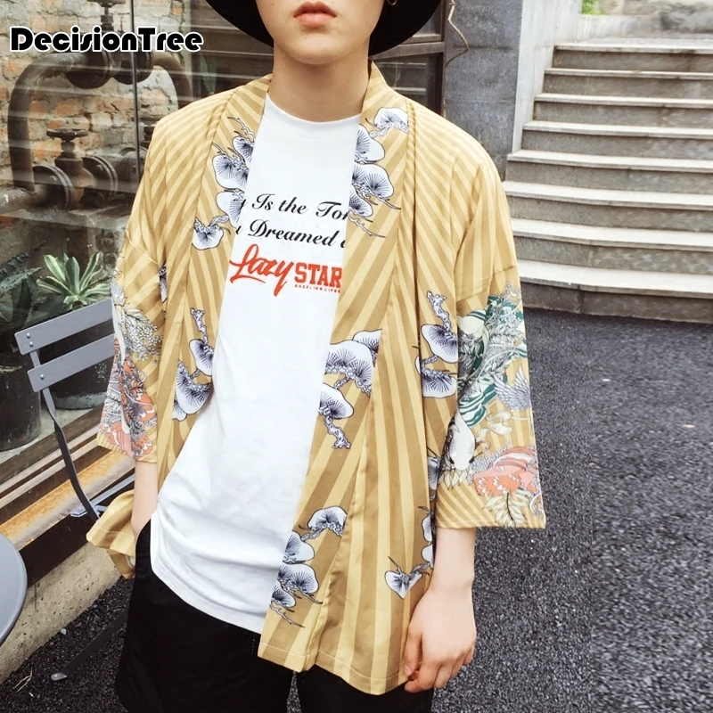 2019 summer mens kimono japanese clothes streetwear casual kimonos jackets harajuku japan style cardigan embroidery outwear