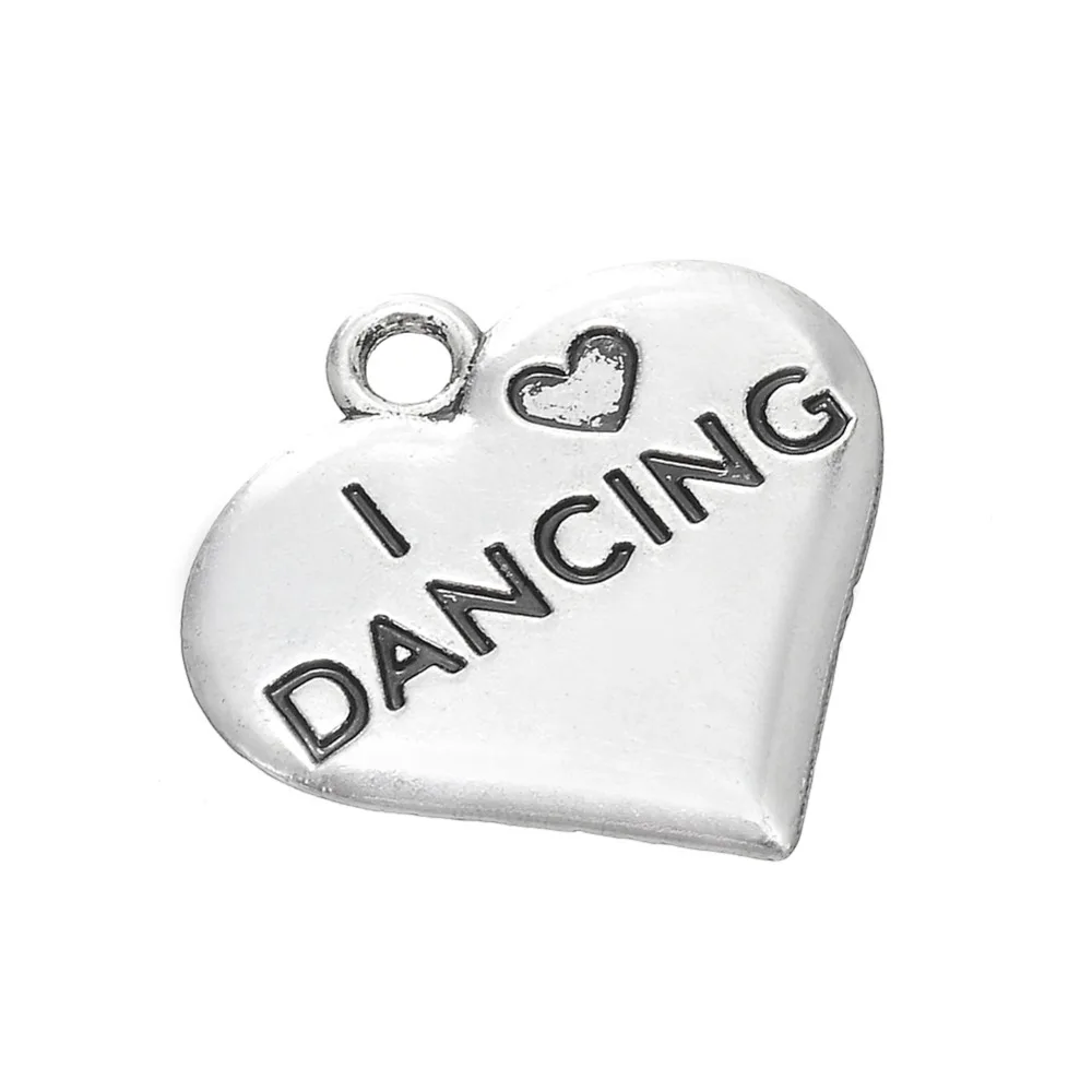 EUEAVAN 20 шт. цинковый сплав I Love To Dance слово Шарм в форме сердца кулон подарок DIY