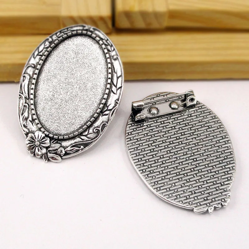 15pcs 4PCS Antique Tibetan Silver Oval Brooch Base Settings, Brooch
