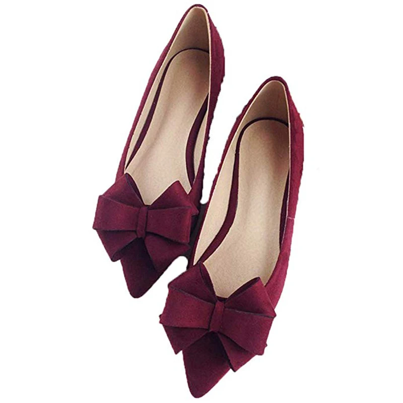 

Women Flats 2019 New Arrival Classical Fashion Bowknot Ballet Flats Suede Pointed Toe Slip On Elegant Parties Dates Dress Shoes