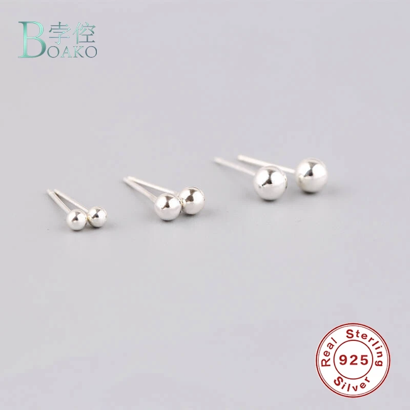 

BOAKO Ball Stud Earrings For Women Girls 925 Sterling Silver Ear Studs Piercing Cartilage Small Balls Earring Silver Earrings B4