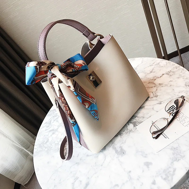 

Bucket bag female bag silk scarf bags for women 2019 new wave European and American fashion portable big bag shoulder bag