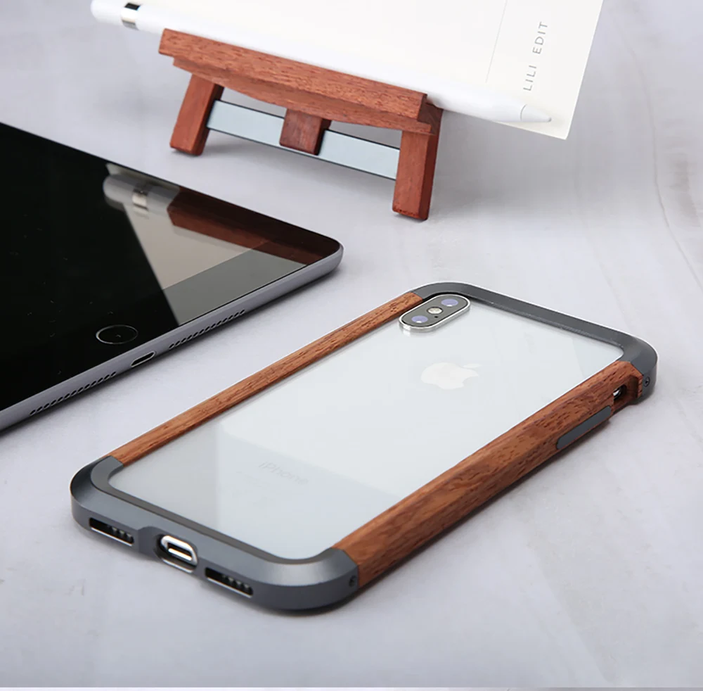 Phone Case For iPhone 11 11 Pro 11 Pro Max Luxury Hard Metal Aluminum Wood Protective Bumper Phone Case for iPhone XS X