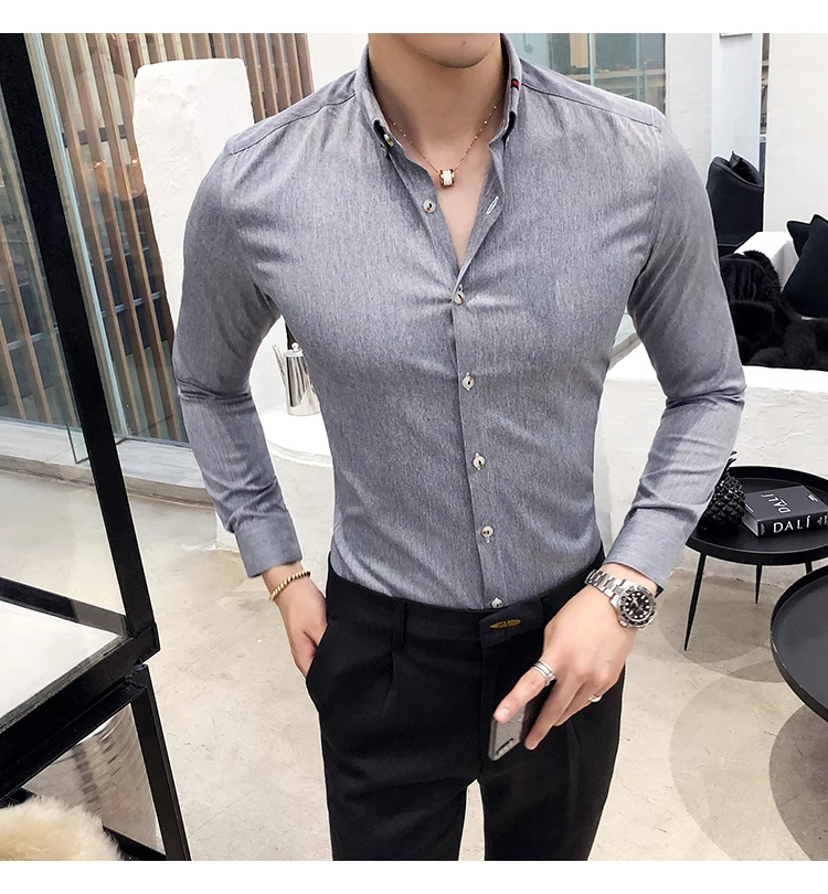 Розовые мужские рубашки Regular Fit британский стиль Мужские рубашки социальной блузка осенние мужские формальные свадебные рубашки платье