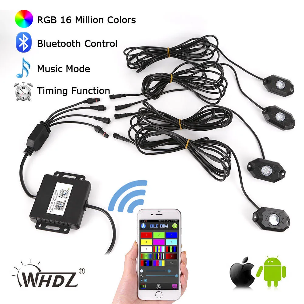 36w Multi-color CREE RGB LED Rock Light Kits with Wireless Remote Control for Cars Truck 4x4 Jeep Mine Boat Neon Replacement (25)