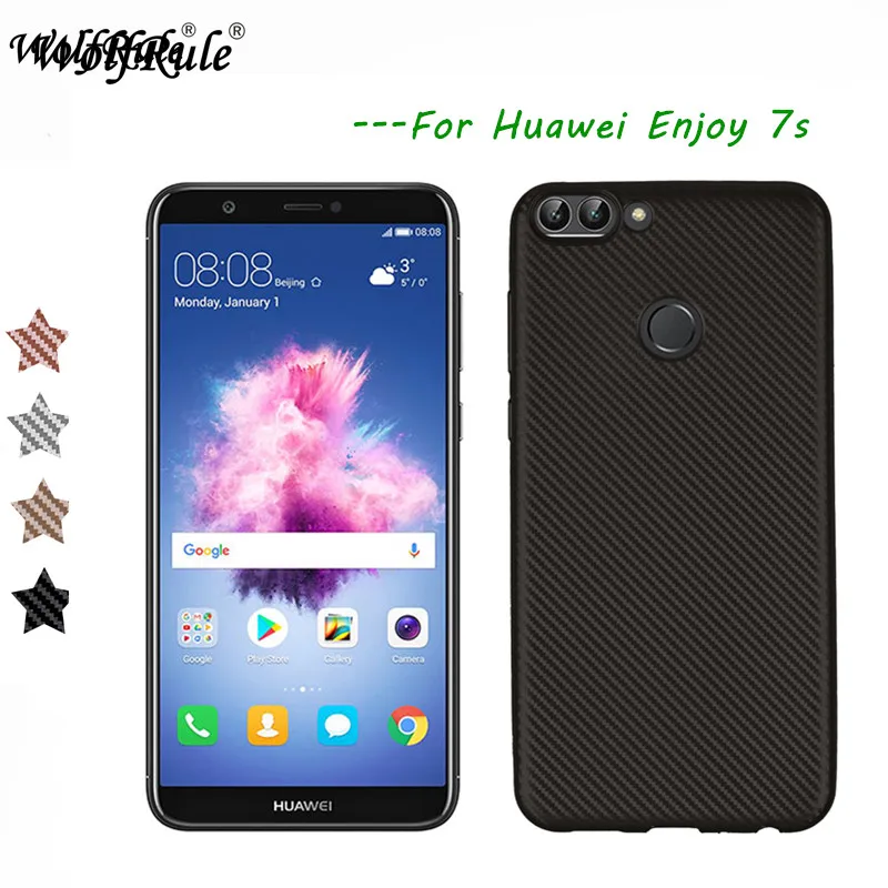 Умный чехол wolfrole Huawei P для Enjoy 7s Роскошный с полной защитой из углеродного волокна