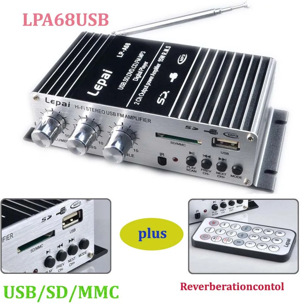 

USB / FM amplifier A68USB small amplifier music camp 12V motorcycle small amplifier, car amplifier,USB/AUX/SD/MMC,PCB panel