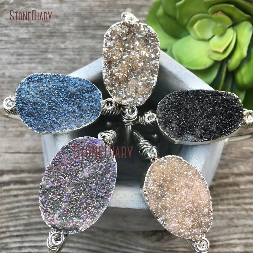 20180319-BM11256-Druzy Bracelet Stone Cuff Bracelet Rainbow Druzy Cuff Brass Cuff Bracelet Black Oval Geode Bracelet Silver Druzy Stone Bracelet Boho Cuff_5