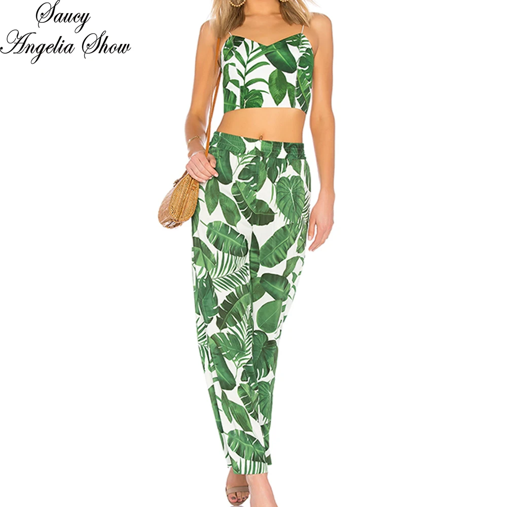 

SAUCY ANGELIA Rompers Womens Jumpsuit Vogue Sexy Print 2 Piece Set Crop Top Bodysuit Party Overalls Female Hollow Out Streetwear