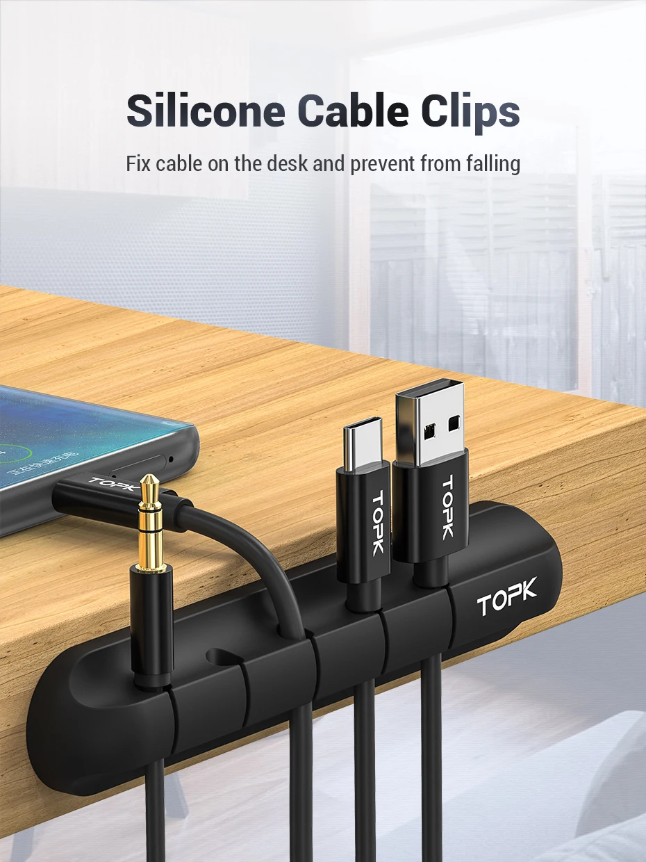 TOPK Cable Organizer Silicone USB Cable Winder Desktop Tidy Management Clips Cable Holder for Mouse Headphone Wire