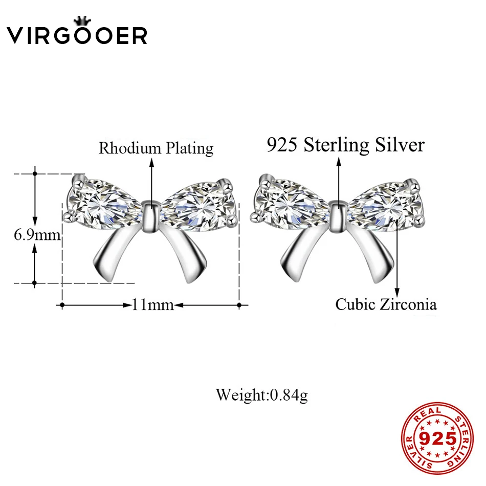 2 925 Sterling Silver Stud Earrings  Women Fashion Cute Tiny Clear Cubic Zirconia Silver Fine Jewelry Gift For Girls Kids Lady