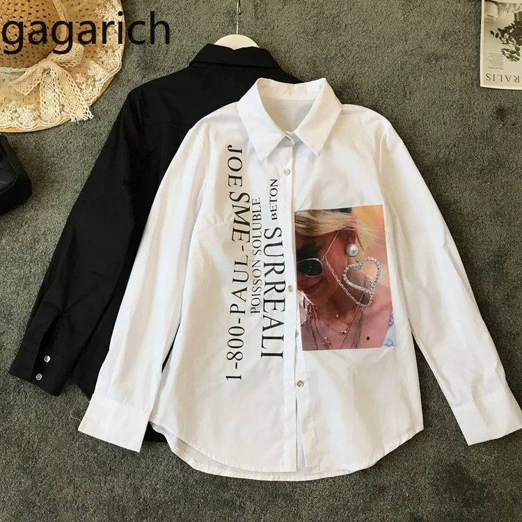 

Gagarich Red Shirt Women Korean Version Spring 2019 Loose Oceanic Fashion Diamond-inlaid Letter Printed Shirts