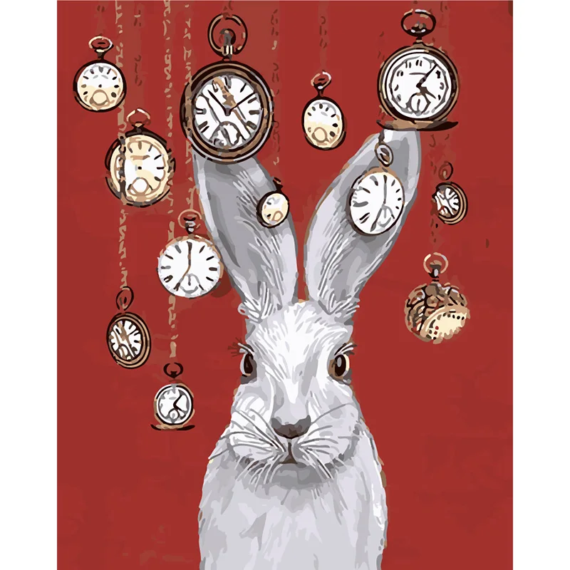 

Diy Digital Painting Animal Modular Pictures Drawing By Numbers Hand Painted Canvas Painting For Living Room Time Rabbit