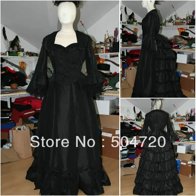 

Custom-made1860s Black Cotton Civil War Southern Belle Gown evening Dress/Victorian Lolita dresses Gothic dress US6-26 V-257