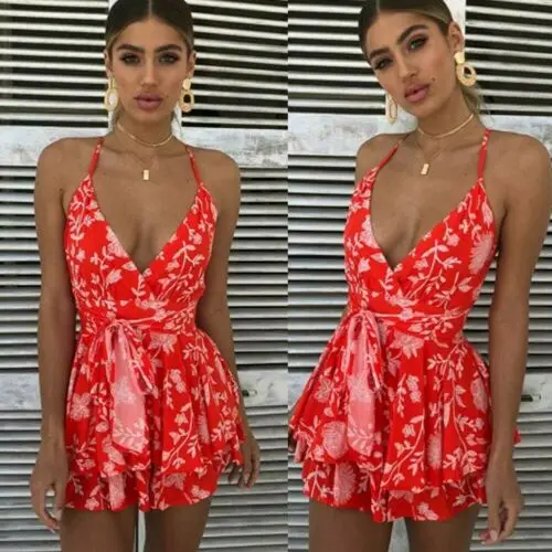 Summer Jumpsuits 2019 New Women Summer Sexy Sleeveless V-Neck Backless Loose High Waist Flower Print Jumpsuit Summer Jumpsuits 2019 New Women Summer Sexy Sleeveless V-Neck Backless Loose High Waist Flower Print Jumpsuit