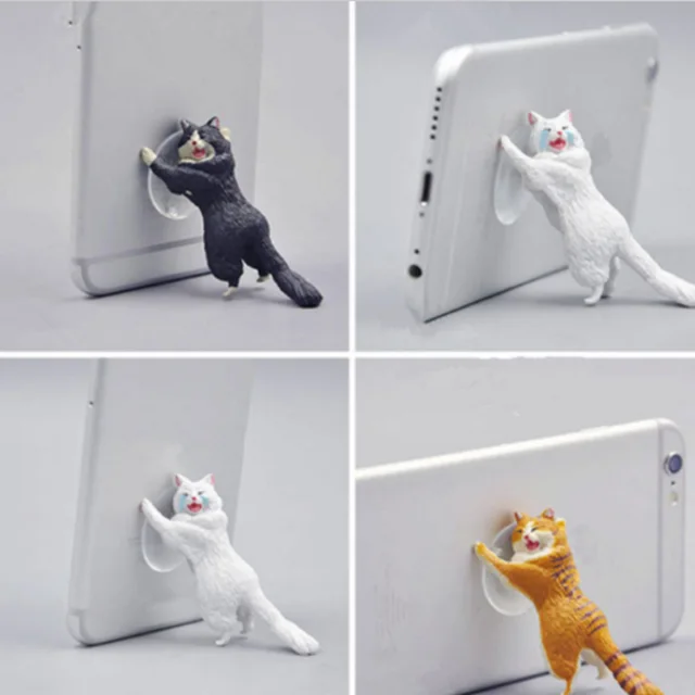 Neko Atsume Simulation Cat Animal Design Kitten Sucker Ring Buckle Bracket Ornaments Mobile Phone Holder Support Mount Resin
