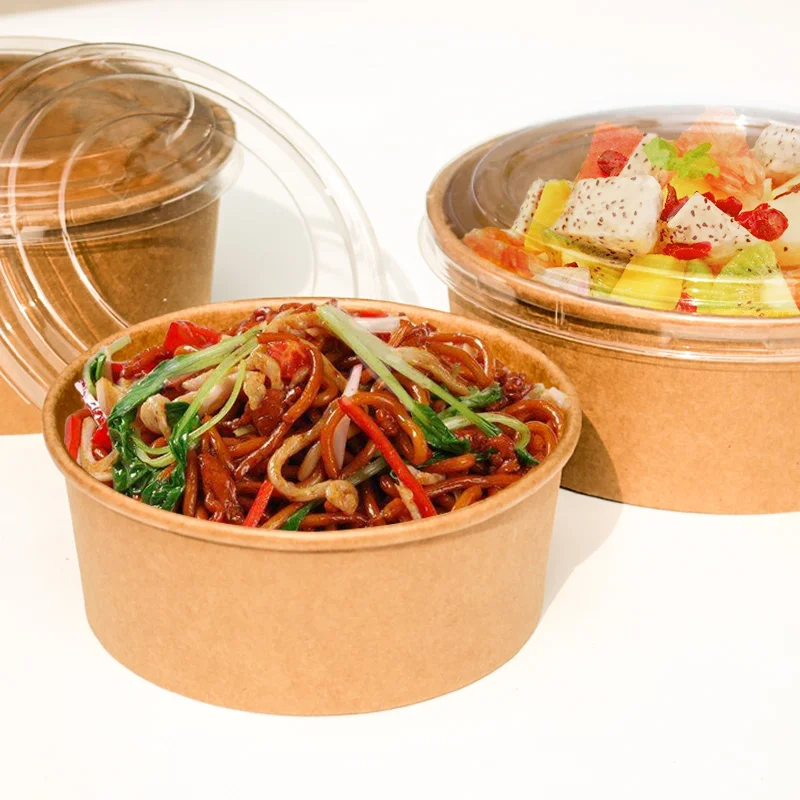 

50pcs Disposable lunch box round kraft paper bowl packaging boxes kitchen storage supplies