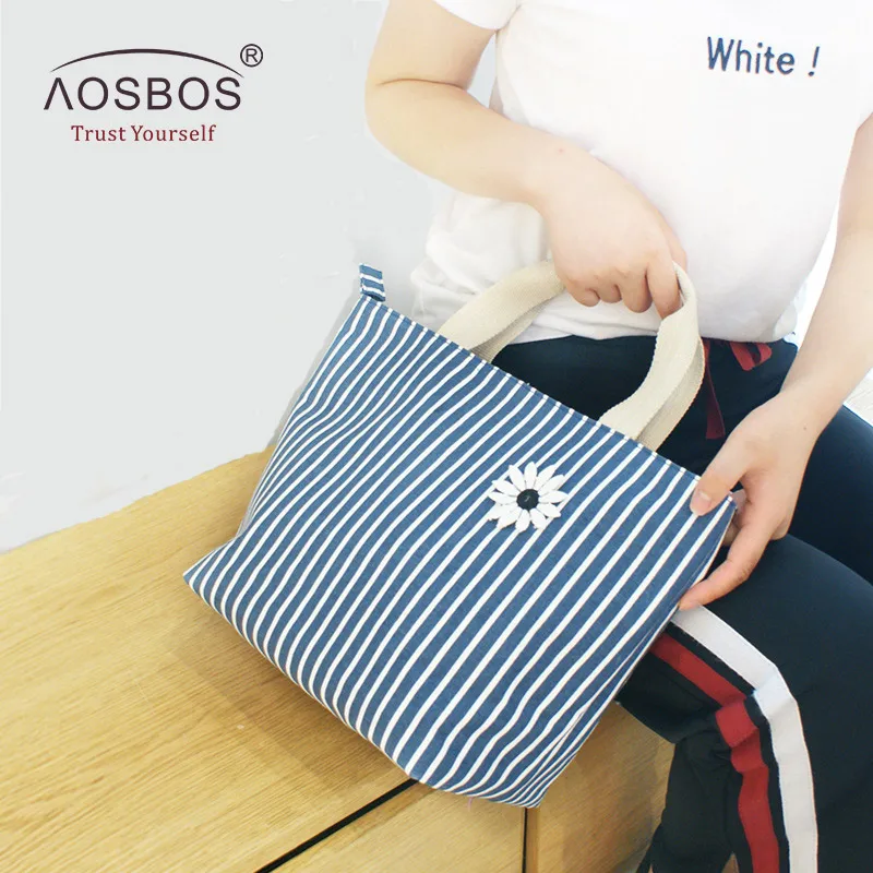Aosbos в полоску, портативные Термосумки для обеда для женщин, детей, мужчин, модная сумка-холодильник для пикника, сумка для обеда, изолированная сумка для путешествий, сумки для еды