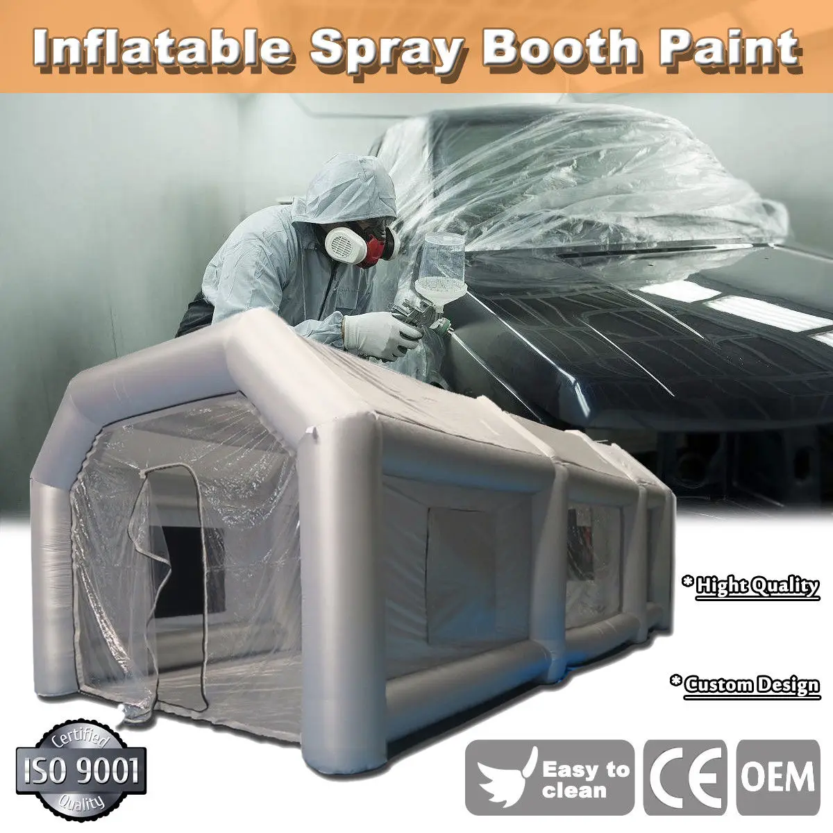 

20x10x8Ft Inflatable Spray Paint Booth Custom Tent Car + Filtration System Grey