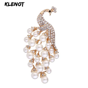 Elegant Pearl Peacock Bouquet Brooch Animal Peacock Brooch Pins Rhinestone Feather Brooches Women Wedding Bridal Party Jewelry