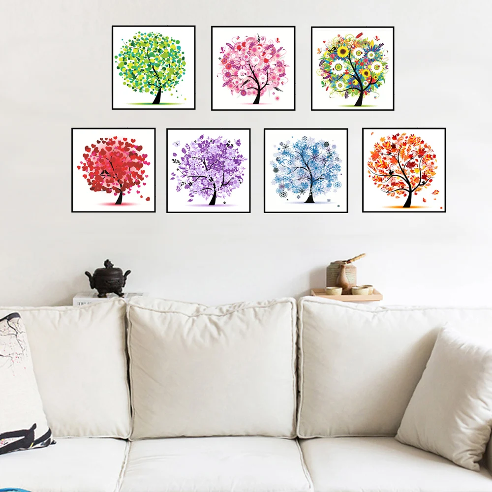 5d diamond embroidery triptych paintings happy trees painting