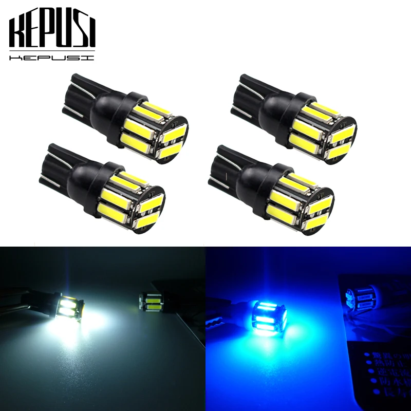 

4X T10 W5W Car LED 194 168 Wedge Replacement Reverse Instrument Panel Lamp Clearance Lights 10-7020 SMD White Blue Bulbs