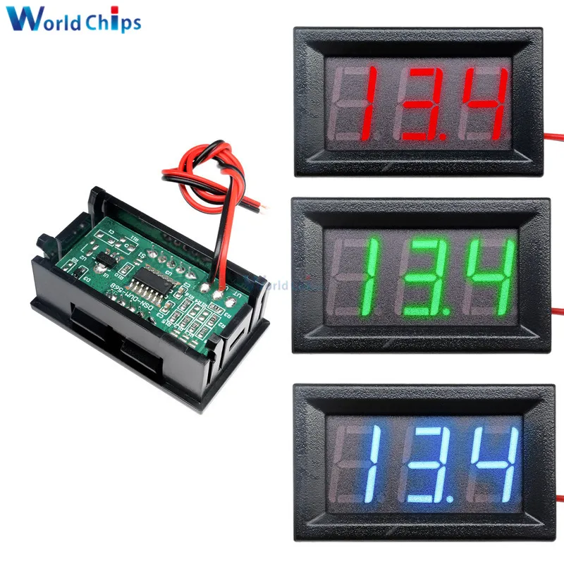 

DC 4.5V-30V Digital Voltmeter 0.56" 0.56 Inch LED 2-Wires Voltage Volt Meter Panel Gauge Instrument Tool Red Green Blue Display