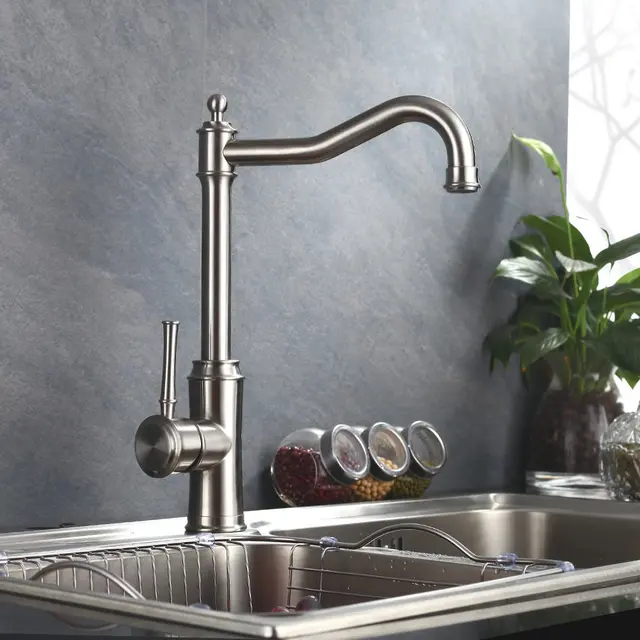 Best Quality  Brushed Nickle paints SUS 304 stainless steel Spool Mixer Water Faucet Kitchen Faucet Hot And Cold Double Control Tap