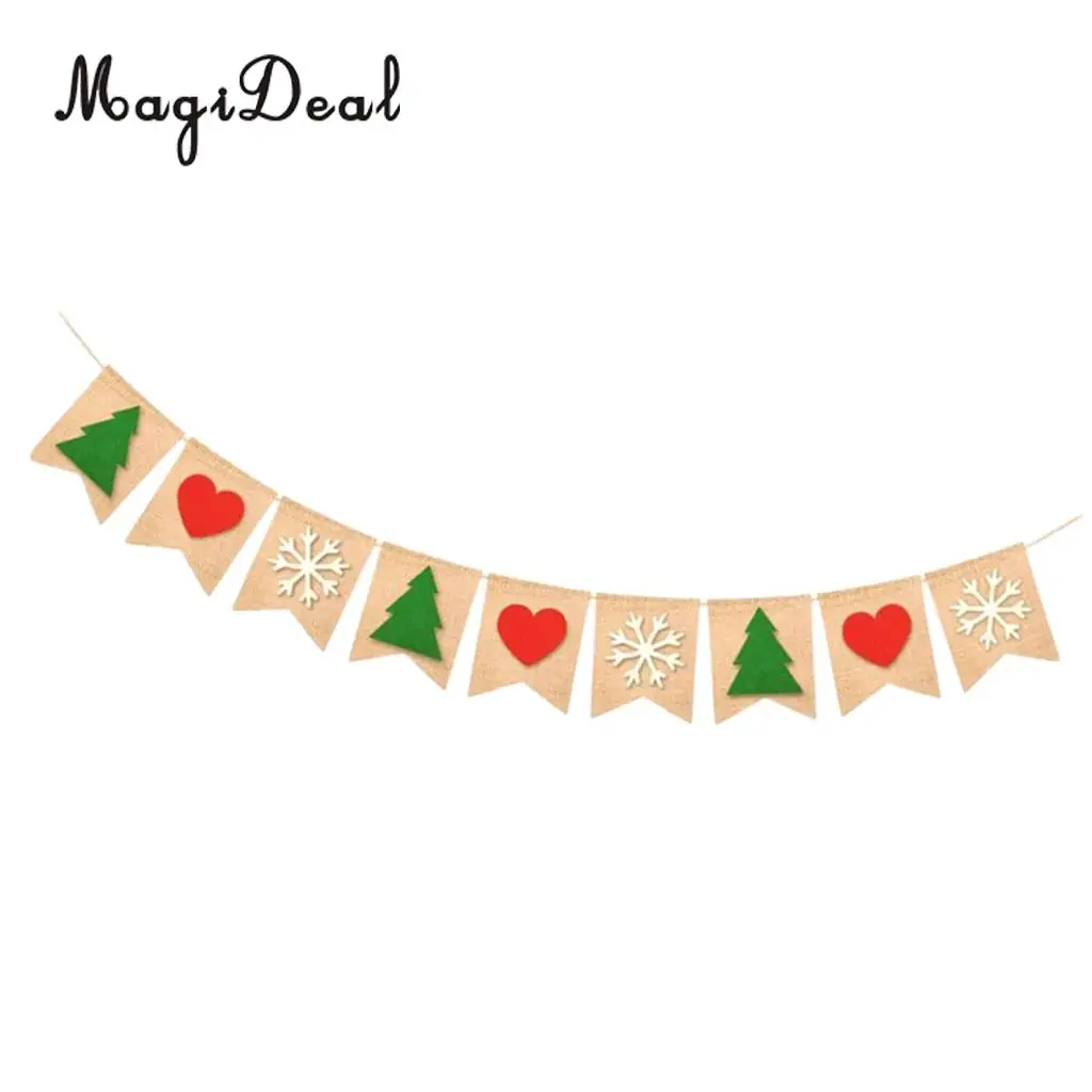 fityle Christmas Tree Heart Snowflake Burlap Linen Banner Garland Decoration Props